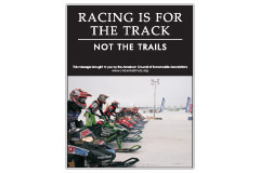 Vertical Poster of Snowmobilers and text ‘Racing Is For the Track, Not the Trails'