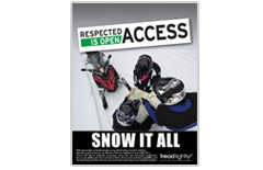 'Snow It All' PSA poster-encouraging riders to take an avalanche awareness course, carry proper equipment, know their abilities and respect riding boundaries